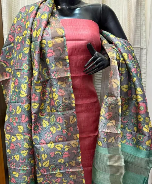 Elegant Pure Handloom Tussar Silk Dress Material – Top & Dupatta